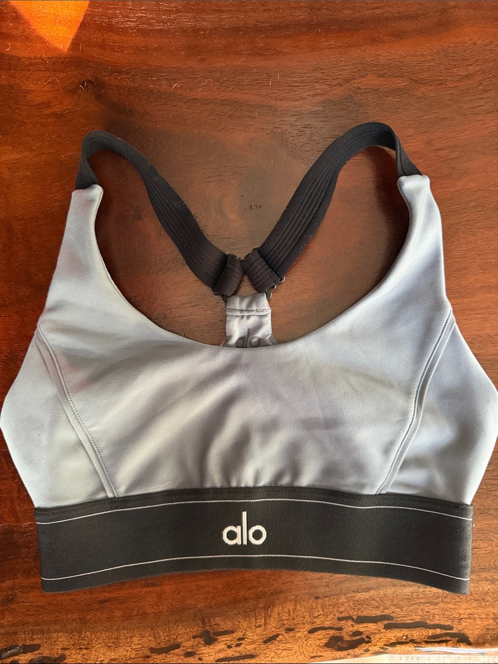 ALO Yoga Light Blue & Black Racerback Bikini Top